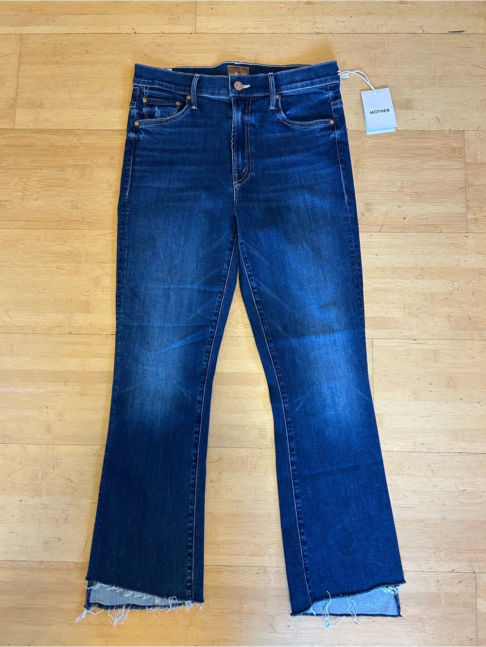 MOTHER Indigo Bootcut Crop Jeans with Raw Hem